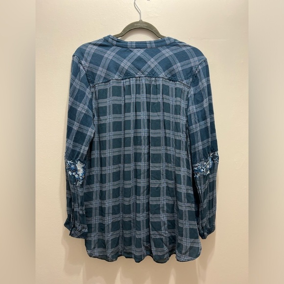 Soft surroundings plaid floral mix blouse tunic Large - Picture 2 of 7